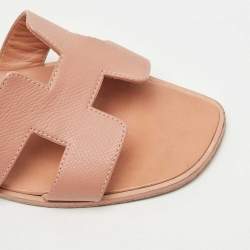 Hermes Pink Leather Oran Flat Slides Size 38