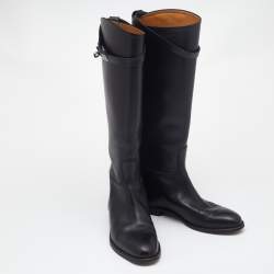 Hermes Black Leather  H Jumping Knee Length Boots Size 38