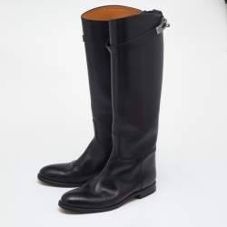 Hermes Black Leather  H Jumping Knee Length Boots Size 38