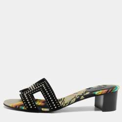 Pre Owned Hermes Black Suede Oasis Slide Sandals Size 42 