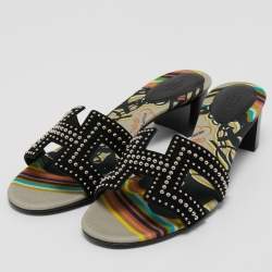 Pre Owned Hermes Black Suede Oasis Slide Sandals Size 42 