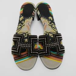 Pre Owned Hermes Black Suede Oasis Slide Sandals Size 42 