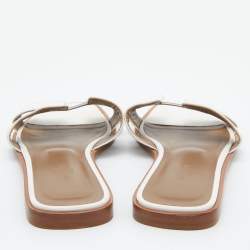 Pre Owned Hermes White Leather Oran Flat Slides Size 38