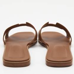 Pre Owned Hermes Brown Leather Oran Flat Slides Size 41