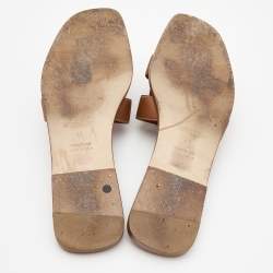 Pre Owned Hermes Brown Leather Oran Flat Slides Size 41