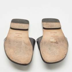 مملوكة مسبقًا Hermes Black Leather Flat Slides Size 37