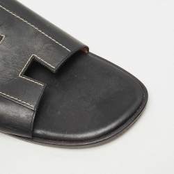 مملوكة مسبقًا Hermes Black Leather Flat Slides Size 37