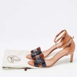 Hermes Black/Brown Patent and Leather Premiere Sandals Size 38