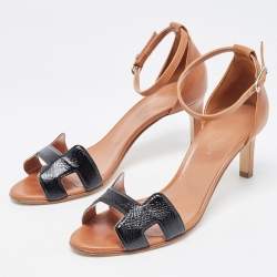 Hermes Black/Brown Patent and Leather Premiere Sandals Size 38