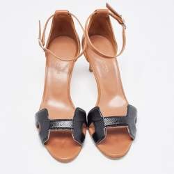 Hermes Black/Brown Patent and Leather Premiere Sandals Size 38
