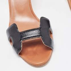 Hermes Black/Brown Patent and Leather Premiere Sandals Size 38