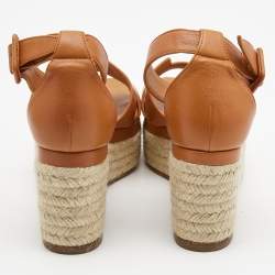 مملوكة مسبقًا Hermes Tan Leather Elda Espadrille Sandals Size 38