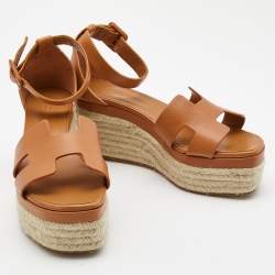 مملوكة مسبقًا Hermes Tan Leather Elda Espadrille Sandals Size 38