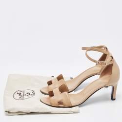 Pre Owned Hermes Brown Leather Premiere Ankle Strap Sandals Size 38