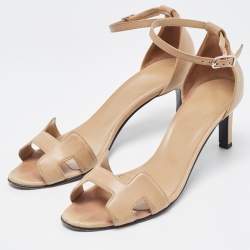 Pre Owned Hermes Brown Leather Premiere Ankle Strap Sandals Size 38