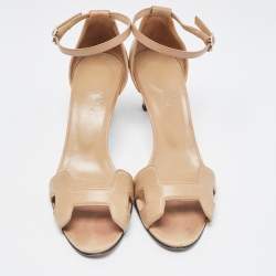 Pre Owned Hermes Brown Leather Premiere Ankle Strap Sandals Size 38