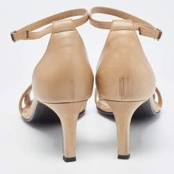 Pre Owned Hermes Brown Leather Premiere Ankle Strap Sandals Size 38