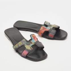 Pre Owned حذاء سلايدز هيرمس فلات أوران جلد بني مقاس 39