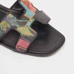 Pre Owned حذاء سلايدز هيرمس فلات أوران جلد بني مقاس 39