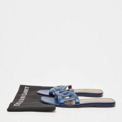 Hermes Blue Leather Aloha Slide Flats Size 39