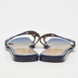 Hermes Blue Leather Aloha Slide Flats Size 39