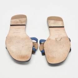 Hermes Blue Leather Aloha Slide Flats Size 39