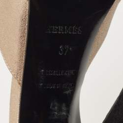 Hermes Black/Gold Metallic Suede Premiere 70 Sandals Size 37