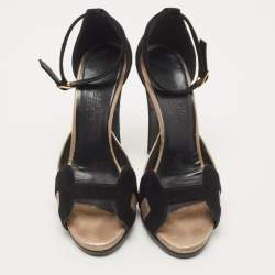 Hermes Black/Gold Metallic Suede Premiere 70 Sandals Size 37