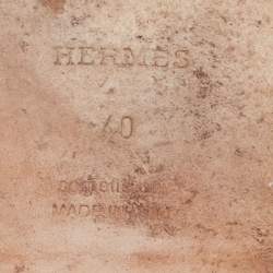 Pre Owned Hermes Brown Leather Oran Flat Slides Size 40