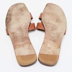 Pre Owned Hermes Brown Leather Oran Flat Slides Size 40