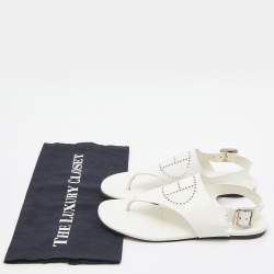 Pre Owned Hermès White Leather Kola Thong Flat Slingback Sandals Size 37