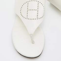 Pre Owned Hermès White Leather Kola Thong Flat Slingback Sandals Size 37
