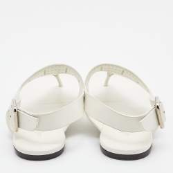 Pre Owned Hermès White Leather Kola Thong Flat Slingback Sandals Size 37