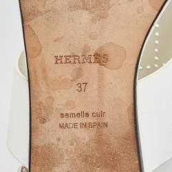 Pre Owned Hermès White Leather Kola Thong Flat Slingback Sandals Size 37