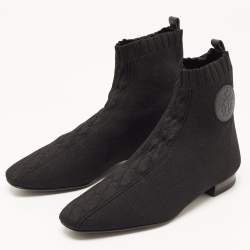 Pre Owned Hermes Black Knit Fabric Duo Ankle Boots Size 37