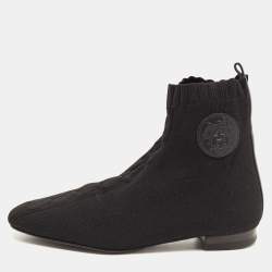 Pre Owned Hermes Black Knit Fabric Duo Ankle Boots Size 37