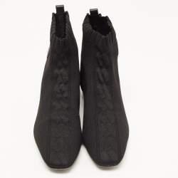 Pre Owned Hermes Black Knit Fabric Duo Ankle Boots Size 37
