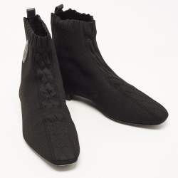 Pre Owned Hermes Black Knit Fabric Duo Ankle Boots Size 37