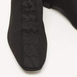 Pre Owned Hermes Black Knit Fabric Duo Ankle Boots Size 37