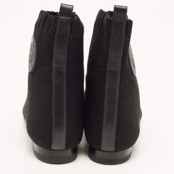Pre Owned Hermes Black Knit Fabric Duo Ankle Boots Size 37