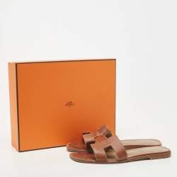Pre Owned Hermes Brown Leather Oran Sandals Size 39