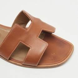 Pre Owned Hermes Brown Leather Oran Sandals Size 39