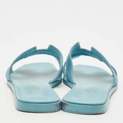 مملوكة مسبقًا Hermes Blue Leather Oran Sandals Size 39.5