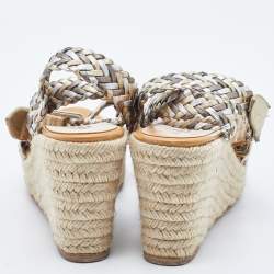 Hermes Metallic Woven Leather Sophia Espadrille Wedge Sandals Size 39
