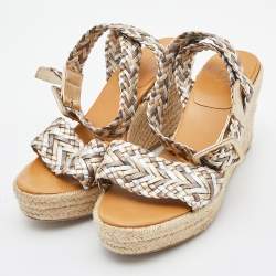 Hermes Metallic Woven Leather Sophia Espadrille Wedge Sandals Size 39