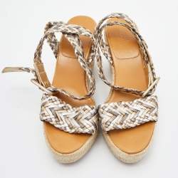 Hermes Metallic Woven Leather Sophia Espadrille Wedge Sandals Size 39