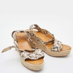 Hermes Metallic Woven Leather Sophia Espadrille Wedge Sandals Size 39