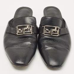 Hermes Black Leather Vincennes Mules Size 38