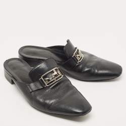 Hermes Black Leather Vincennes Mules Size 38