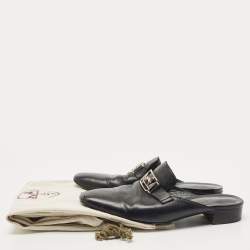 Hermes Black Leather Vincennes Mules Size 38